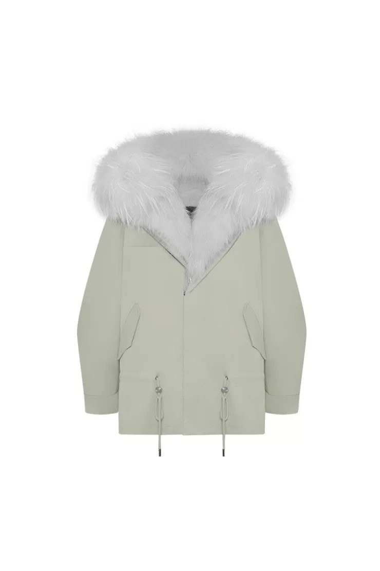 Ozlana Sage Green Hooded Casual Parka | Women Classic & Designer Parkas