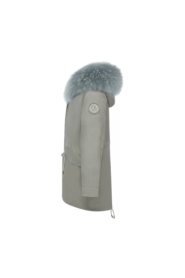 Ozlana Sage Green+Premium Turquoise Fox | Women Classic & Designer Parkas