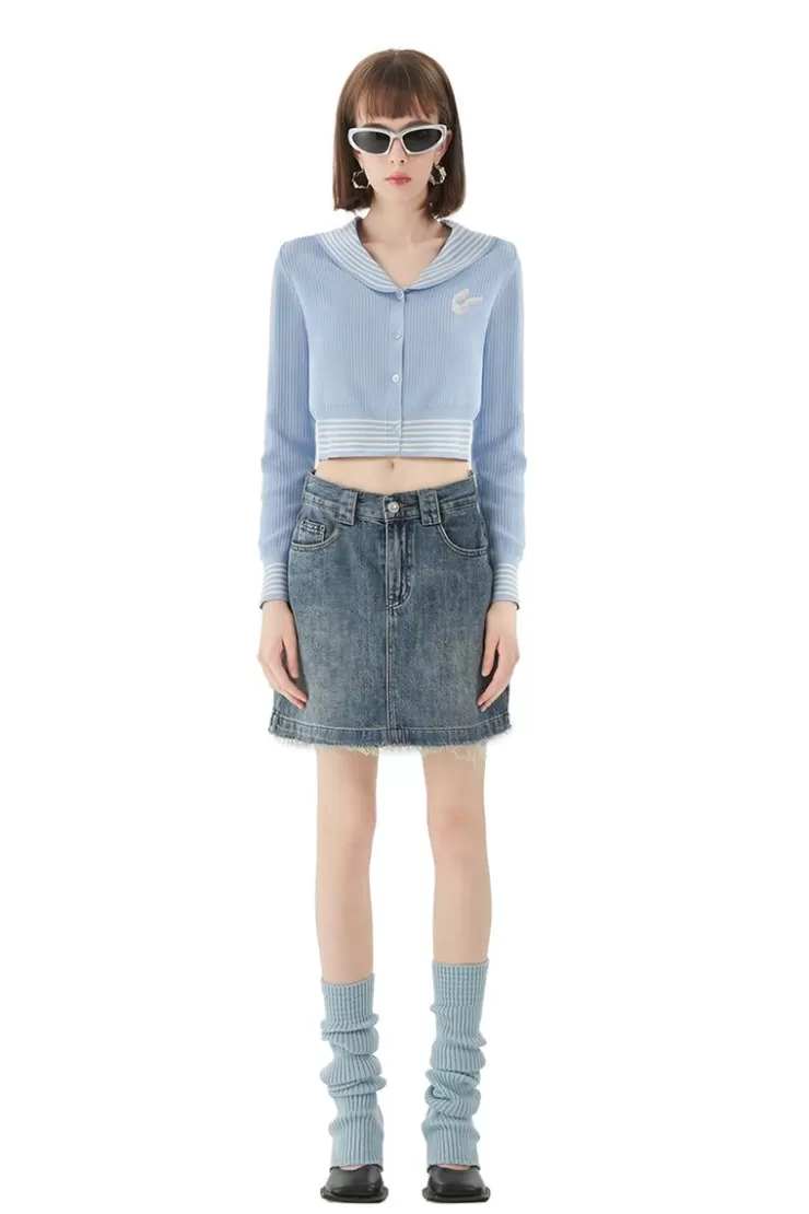 Ozlana Sailor Heart Logo Knitted Cardigan (Blue) | Women Tops