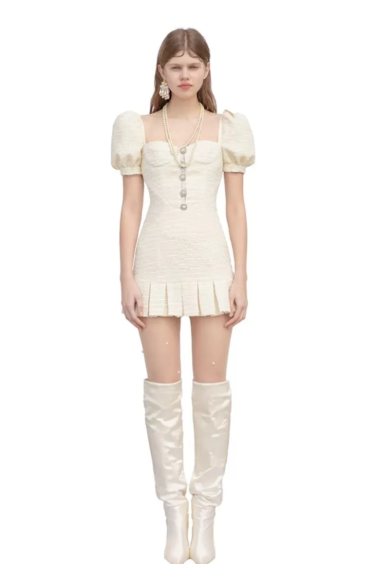 Ozlana Sand Dollar Tweed Dress(Creamy White) | Women Dresses & Sets