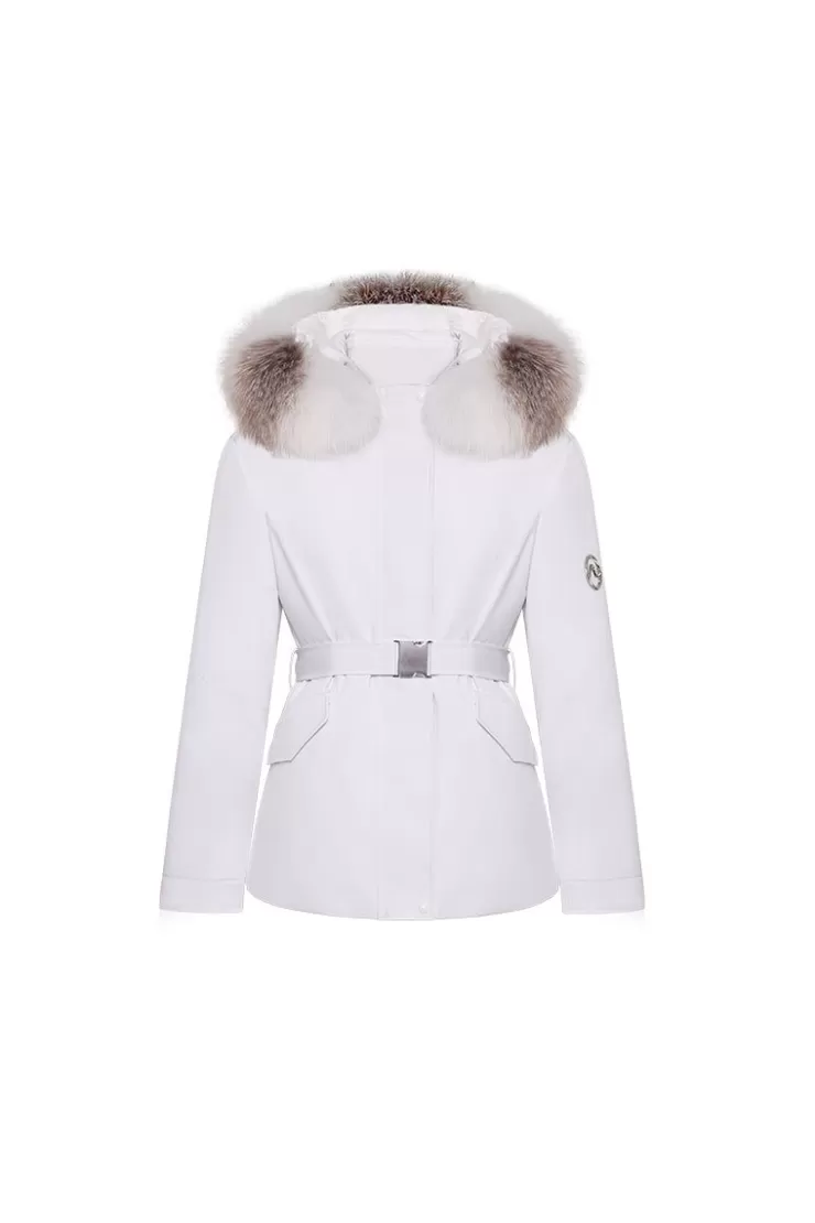Ozlana Sculpt Fox Fur Collar Down Jacket(Grayish-White) | Women Down Puffer Jackets