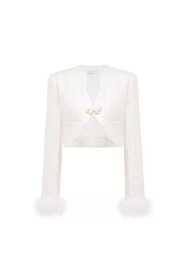 Ozlana Seafall Tweed Pearl Jacket(White) | Women Tops