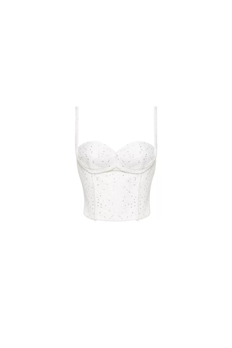 Ozlana Sequin Embellished Tweed Camisole(Cream) | Women Tops