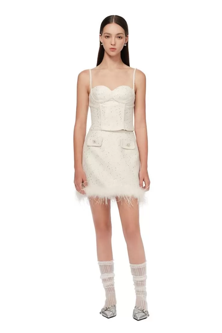 Ozlana Sequin Embellished Tweed Camisole(Cream) | Women Tops