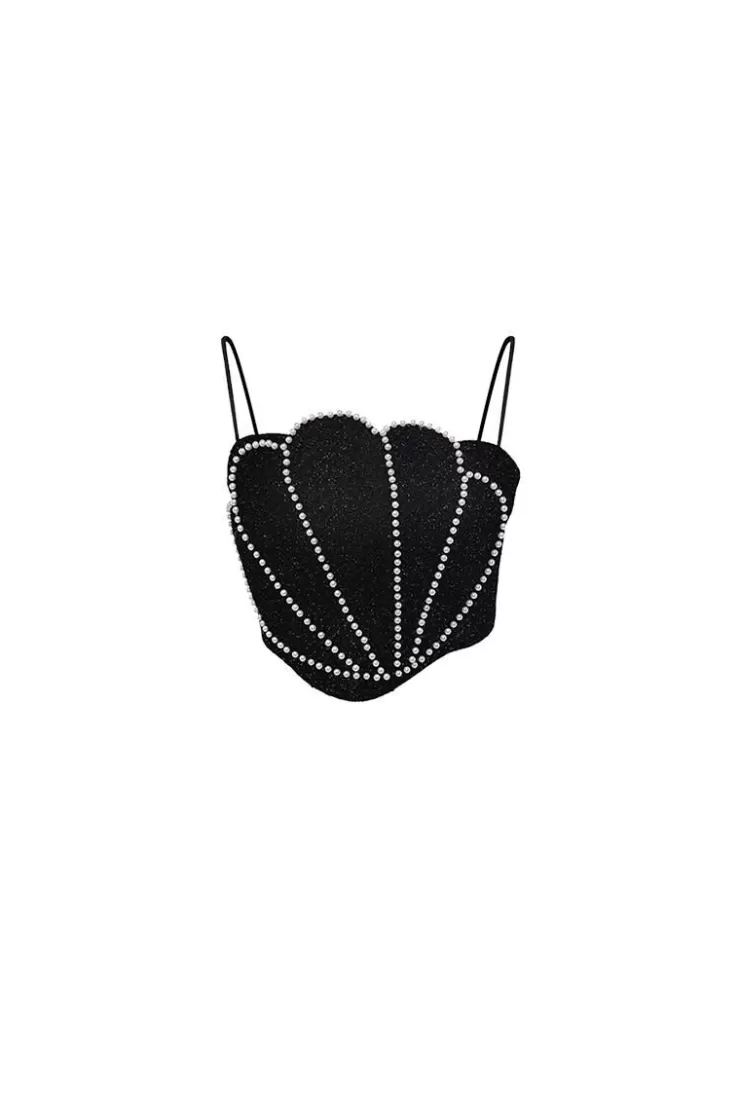 Ozlana Shell Born Tweed Bustier (Black) | Women Tops