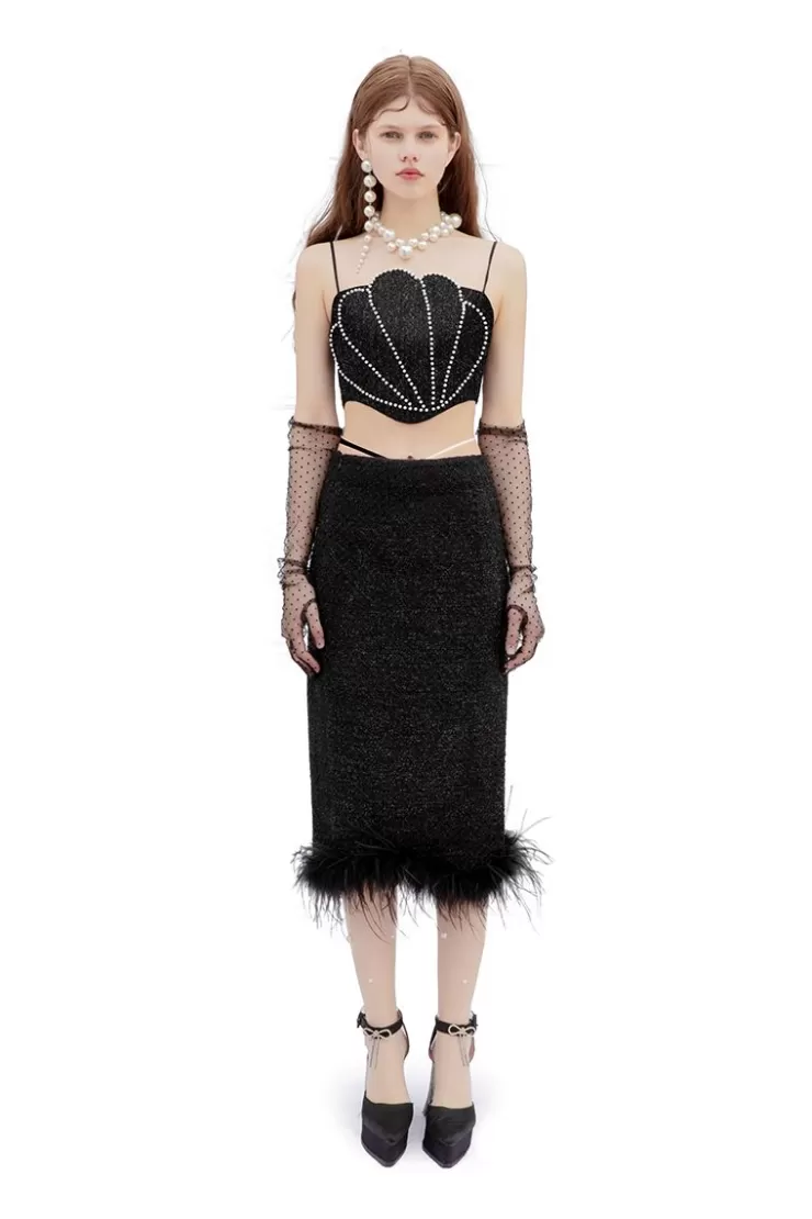 Ozlana Shell Born Tweed Bustier (Black) | Women Tops