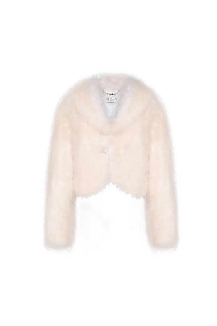 Ozlana Sherbet Wide Lapel Crop Fox Fur Jacket(Dreamy Cream) | Women Full Fur Jackets