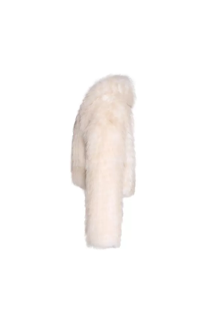 Ozlana Sherbet Wide Lapel Crop Fox Fur Jacket(Dreamy Cream) | Women Full Fur Jackets