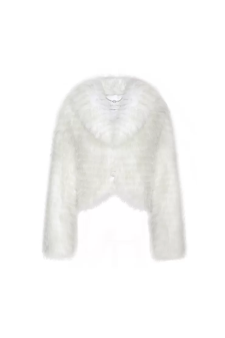 Ozlana Sherbet Wide Lapel Crop Fox Fur Jacket(Dreamy Green) | Women Full Fur Jackets