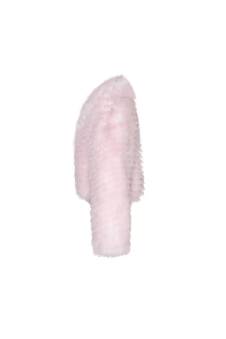 Ozlana Sherbet Wide Lapel Crop Fox Fur Jacket(Dreamy Pink) | Women Full Fur Jackets