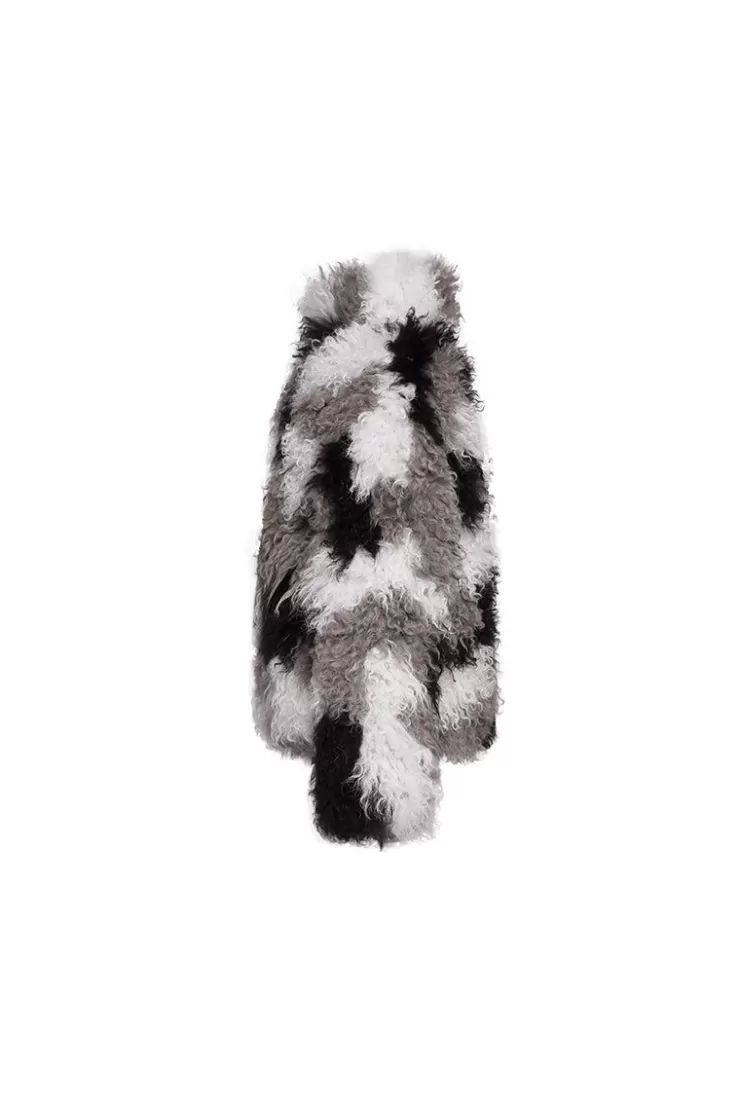 Ozlana Smudged Collared Shearling Wool Jacket(Grey) | Women Omniverse: Milan Runway Collection