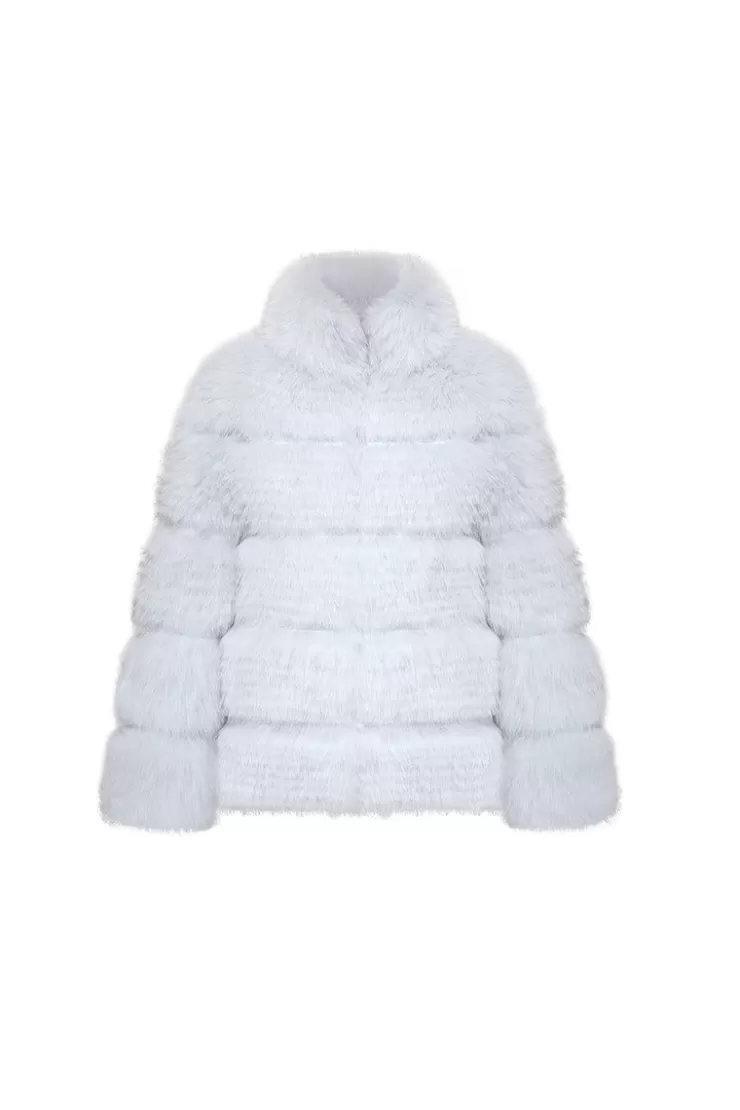 Ozlana Sophisticate Longline Fox Fur Jacket (Blue) | Women Omniverse: Milan Runway Collection