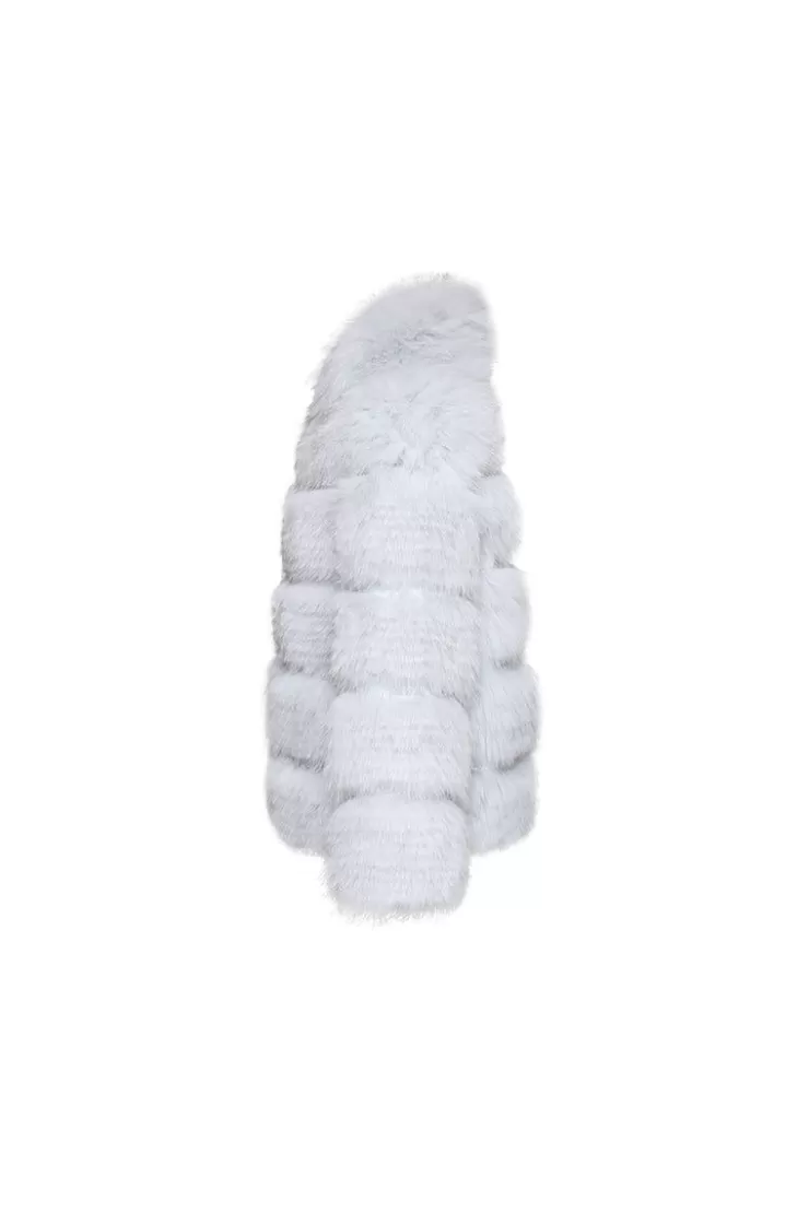 Ozlana Sophisticate Longline Fox Fur Jacket (Blue) | Women Omniverse: Milan Runway Collection