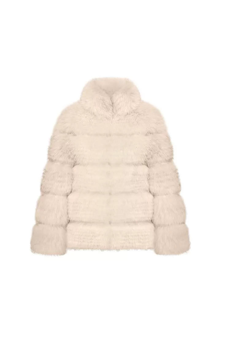 Ozlana Sophisticate Longline Fox Fur Jacket(Cream) | Women Omniverse: Milan Runway Collection