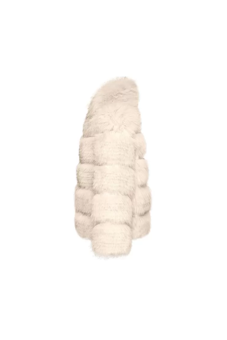 Ozlana Sophisticate Longline Fox Fur Jacket(Cream) | Women Full Fur Jackets