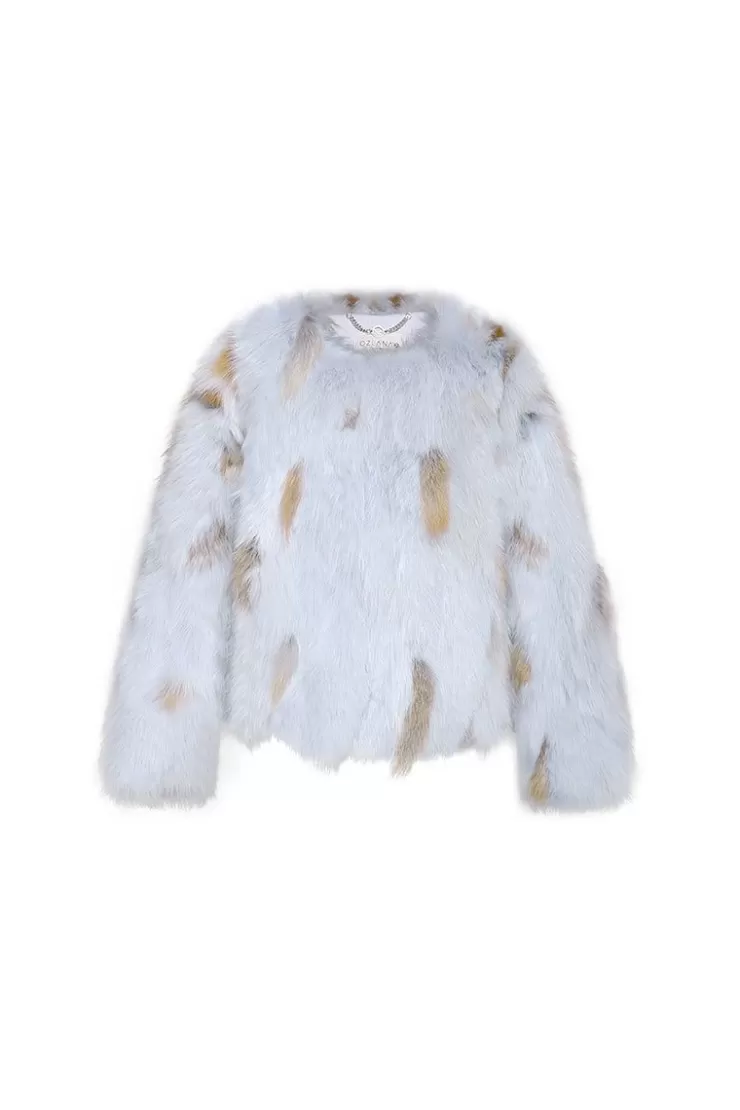 Ozlana Spotlight Round Neck Fox Fur Jacket (Blue) | Women Full Fur Jackets