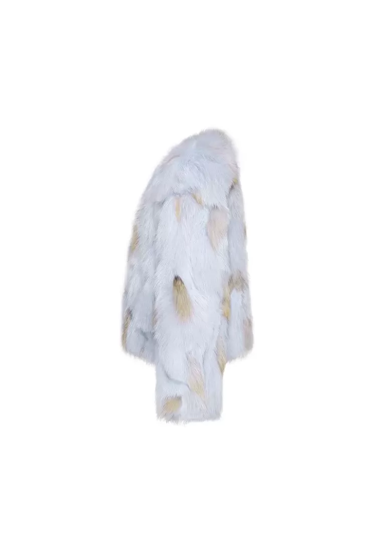 Ozlana Spotlight Round Neck Fox Fur Jacket (Blue) | Women Full Fur Jackets