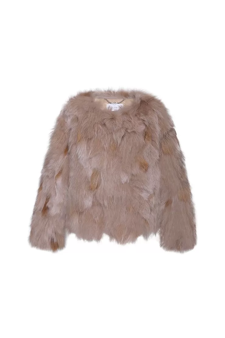 Ozlana Spotlight Round Neck Fox Fur Jacket (Brown) | Women Full Fur Jackets