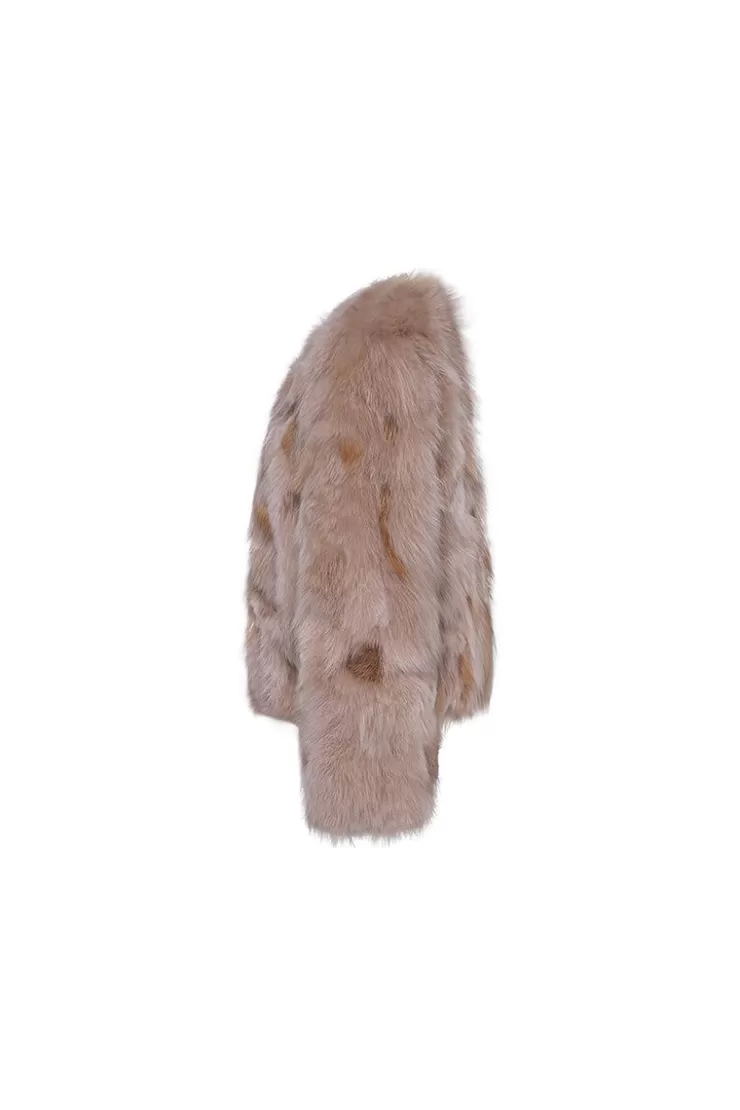 Ozlana Spotlight Round Neck Fox Fur Jacket (Brown) | Women Full Fur Jackets