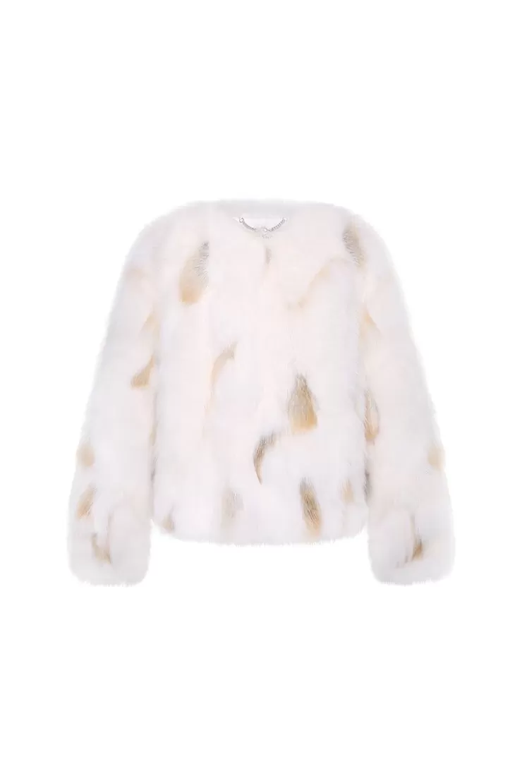 Ozlana Spotlight Round Neck Fox Fur Jacket (Cream White) | Women Full Fur Jackets