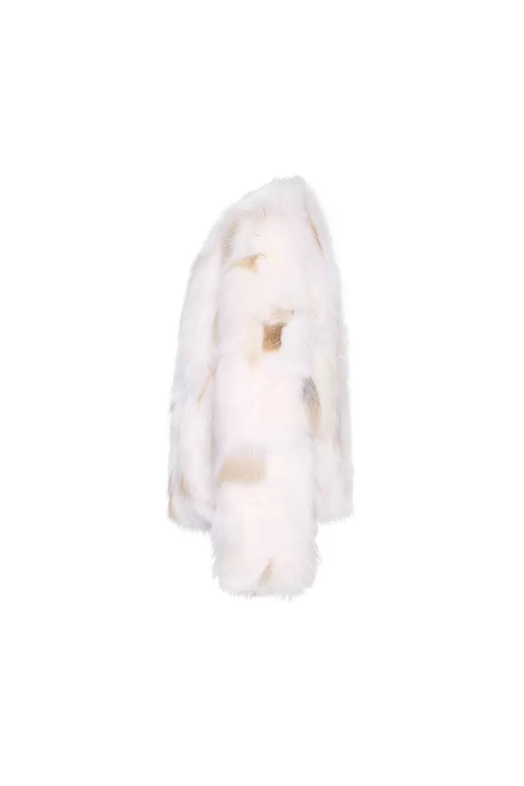 Ozlana Spotlight Round Neck Fox Fur Jacket (Cream White) | Women Full Fur Jackets