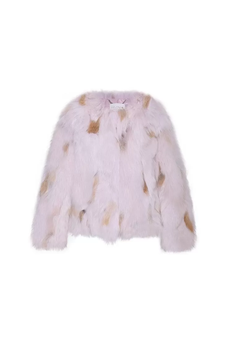 Ozlana Spotlight Round Neck Fox Fur Jacket (Pink) | Women Full Fur Jackets