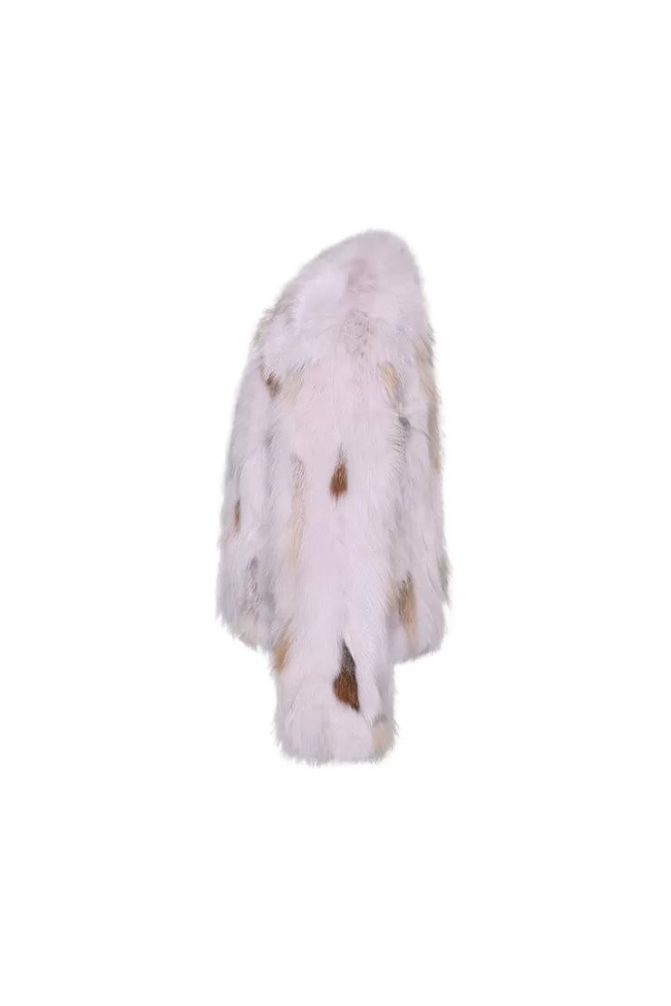 Ozlana Spotlight Round Neck Fox Fur Jacket (Pink) | Women Full Fur Jackets