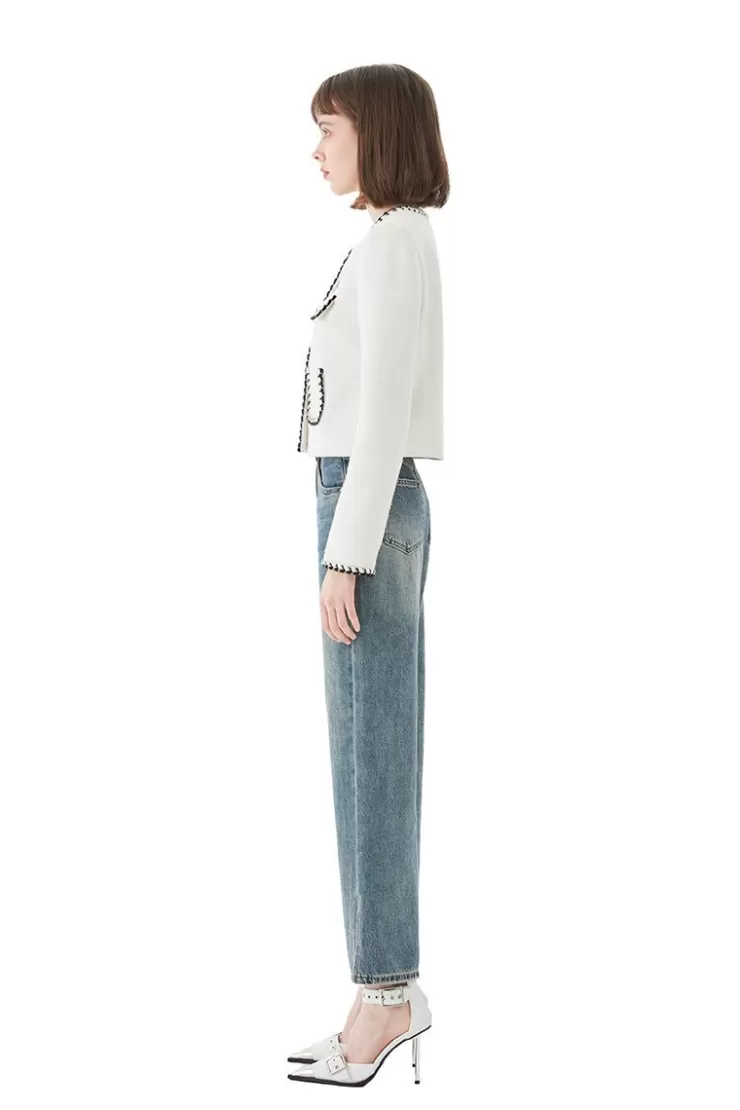 Ozlana Stitched Edge Vintage Tweed Jacket (White) | Women Tweeds