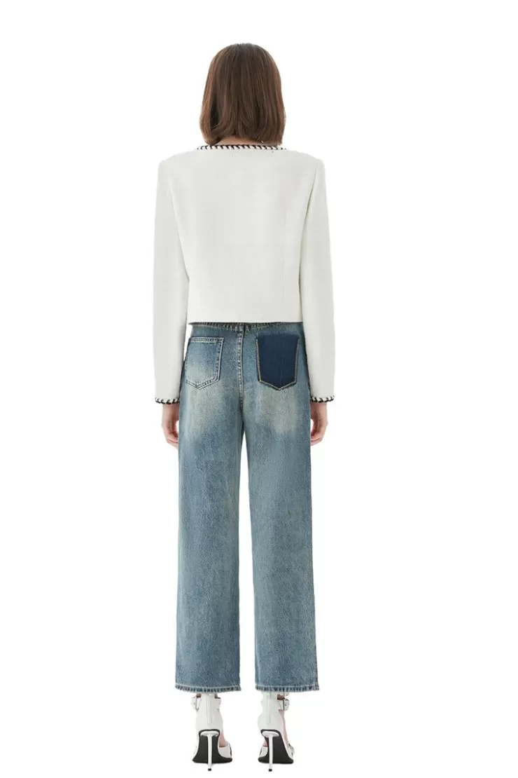 Ozlana Stitched Edge Vintage Tweed Jacket (White) | Women Tops