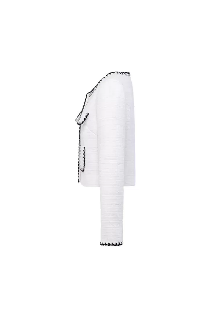 Ozlana Stitched Edge Vintage Tweed Jacket (White) | Women Tops