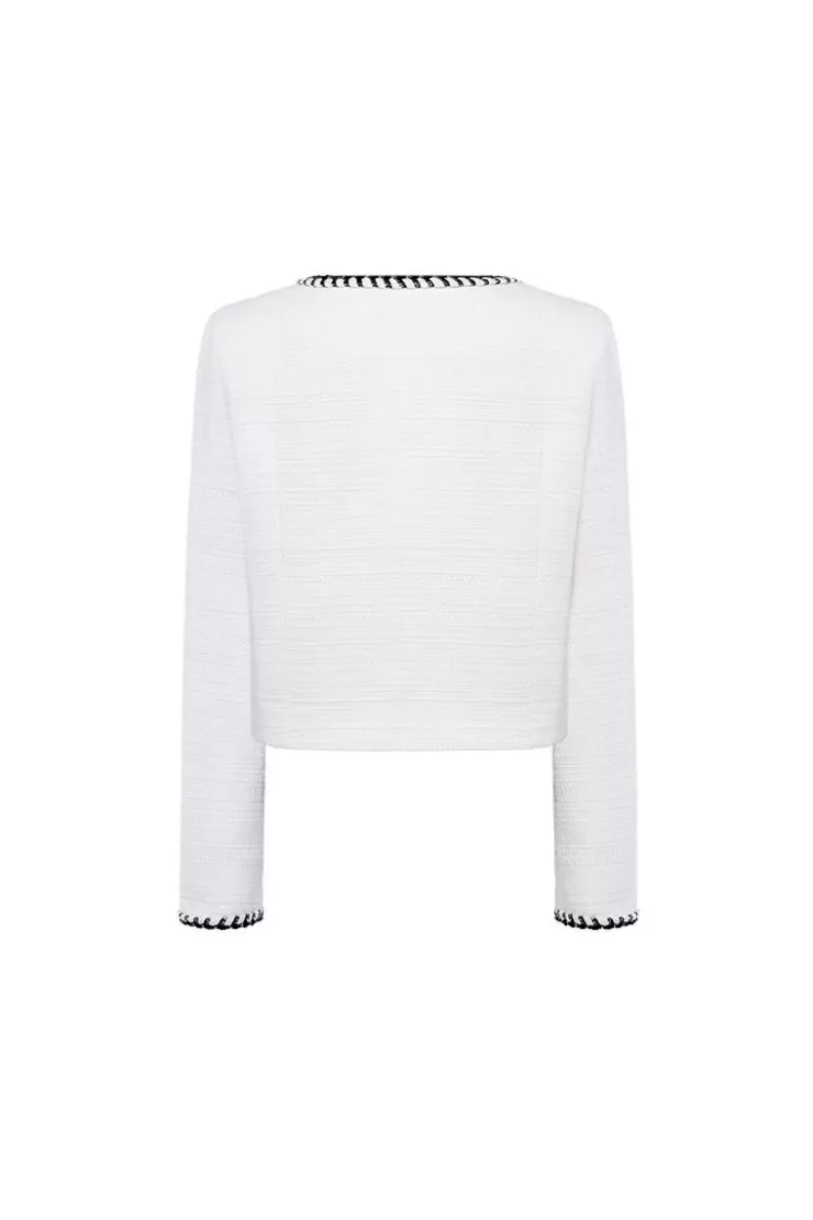 Ozlana Stitched Edge Vintage Tweed Jacket (White) | Women Tops