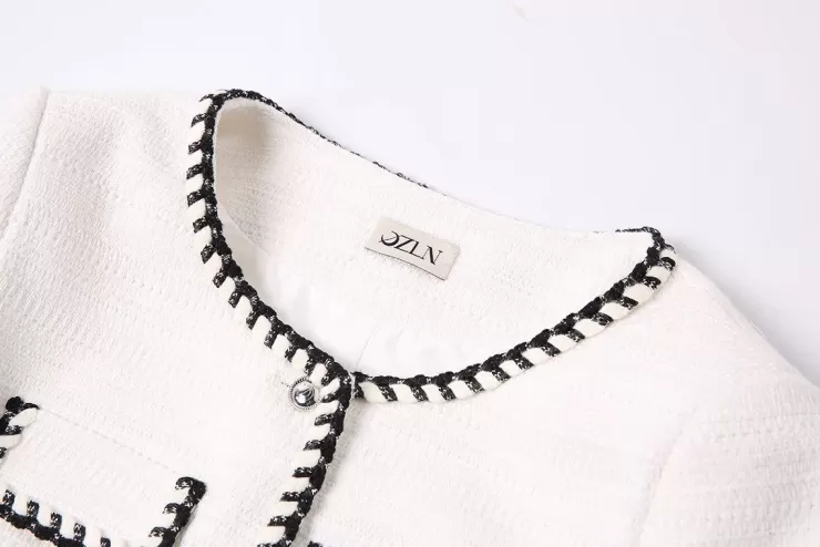 Ozlana Stitched Edge Vintage Tweed Jacket (White) | Women Tops