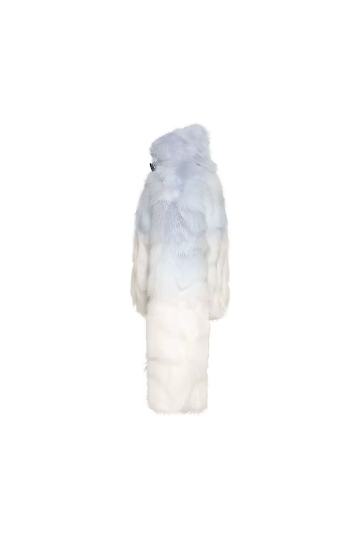 Ozlana Sunrise Gradient Cropped Buckle Neck Fox Fur Jacket (Blue Gradient) | Women Full Fur Jackets