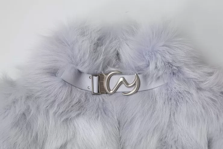 Ozlana Sunrise Gradient Cropped Buckle Neck Fox Fur Jacket (Blue Gradient) | Women Full Fur Jackets