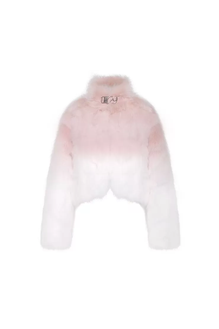 Ozlana Sunrise Gradient Cropped Buckle Neck Fox Fur Jacket (Pink Gradient) | Women Full Fur Jackets