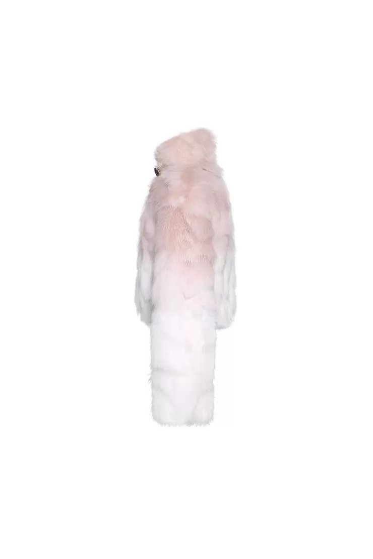 Ozlana Sunrise Gradient Cropped Buckle Neck Fox Fur Jacket (Pink Gradient) | Women Full Fur Jackets