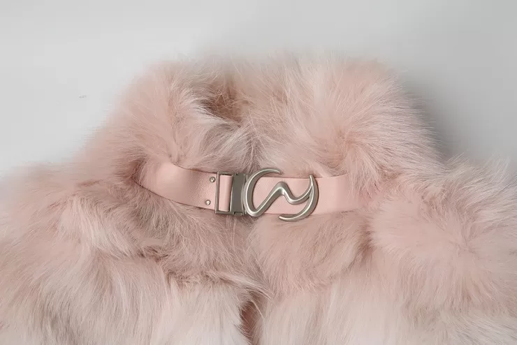 Ozlana Sunrise Gradient Cropped Buckle Neck Fox Fur Jacket (Pink Gradient) | Women Full Fur Jackets