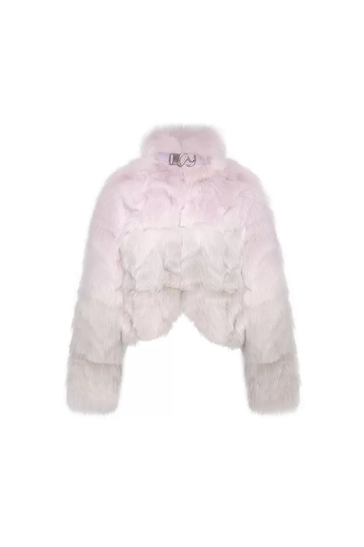 Ozlana Sunrise Gradient Cropped Buckle Neck Fox Fur Jacket (Purple Gradient) | Women Full Fur Jackets