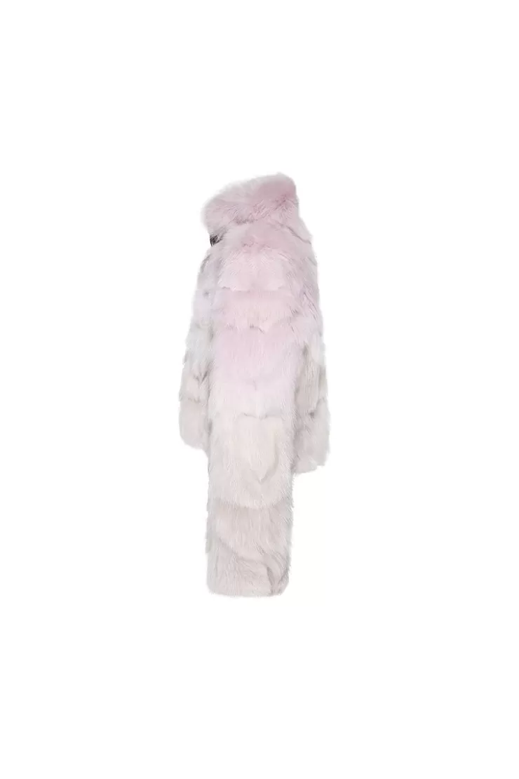 Ozlana Sunrise Gradient Cropped Buckle Neck Fox Fur Jacket (Purple Gradient) | Women Full Fur Jackets