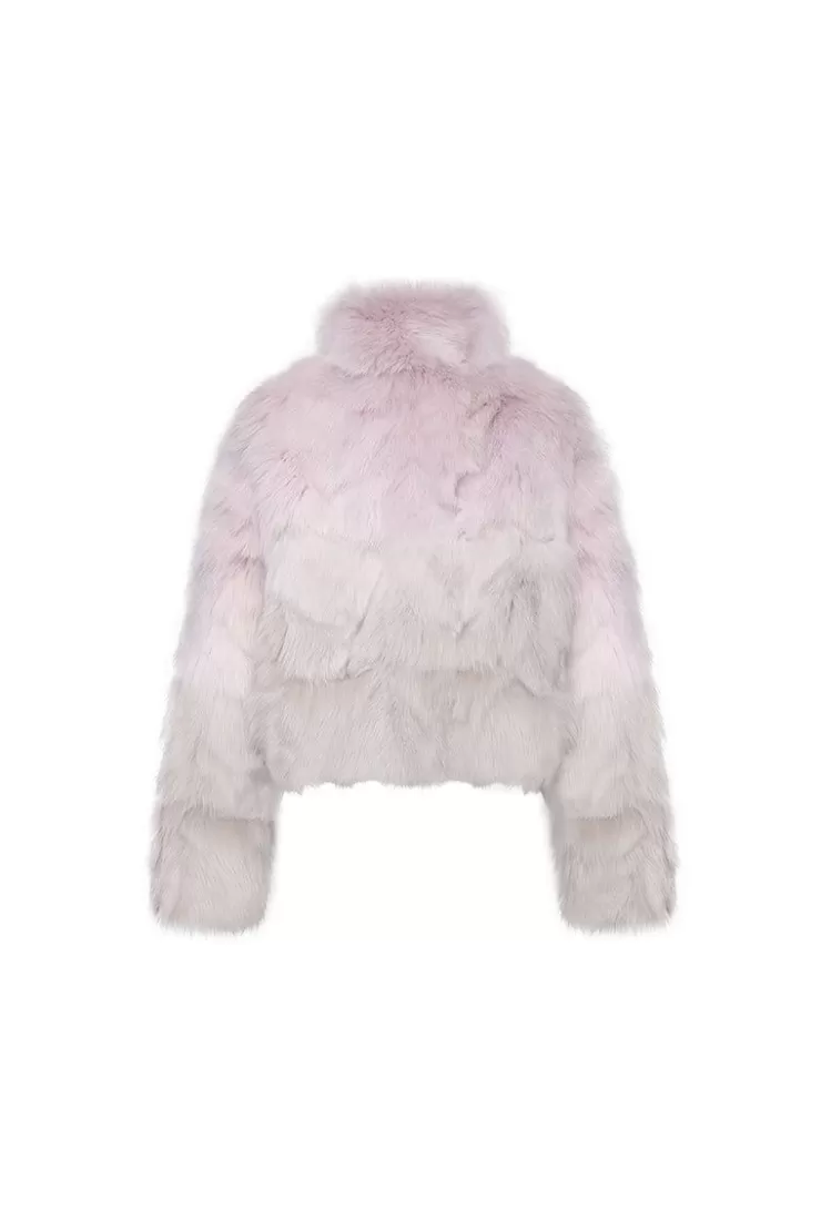 Ozlana Sunrise Gradient Cropped Buckle Neck Fox Fur Jacket (Purple Gradient) | Women Full Fur Jackets