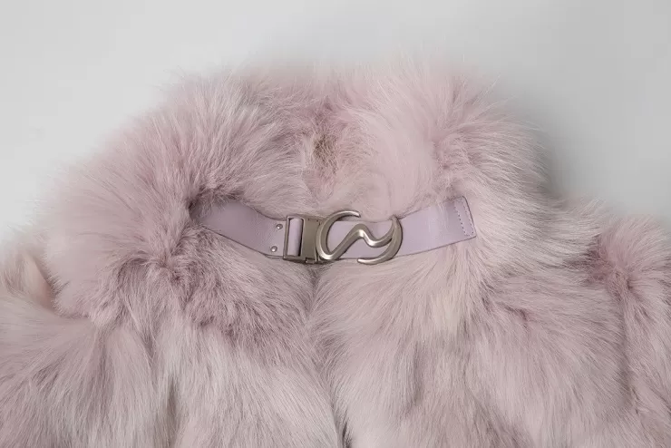Ozlana Sunrise Gradient Cropped Buckle Neck Fox Fur Jacket (Purple Gradient) | Women Full Fur Jackets