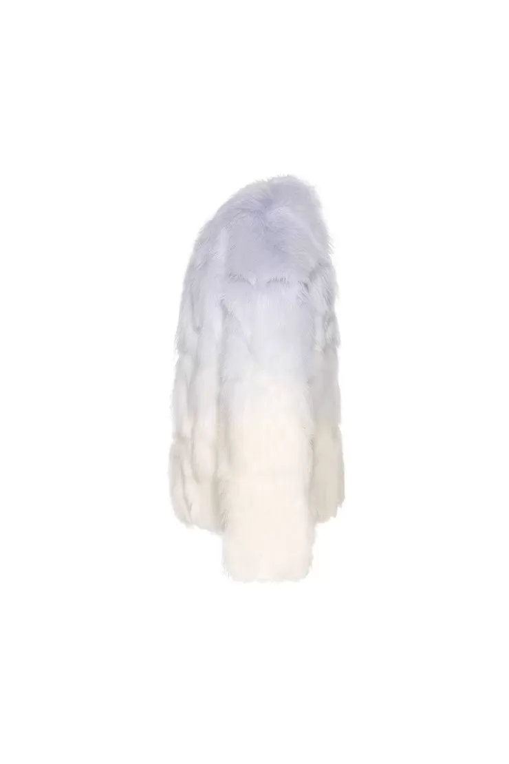 Ozlana Sunrise Gradient Round Neck Fox Fur Jacket (Blue) | Women Full Fur Jackets