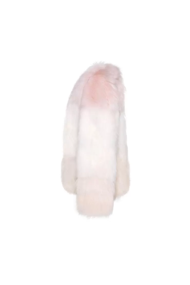 Ozlana Sunrise Gradient Round Neck Fox Fur Jacket (Pink) | Women Full Fur Jackets