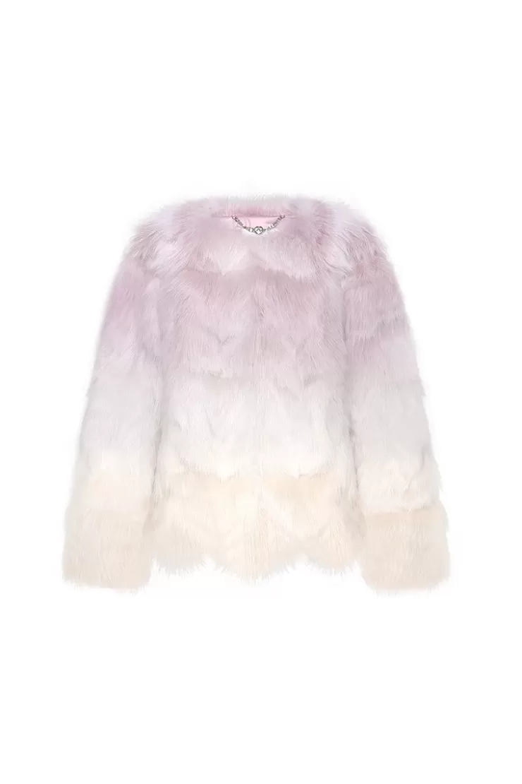 Ozlana Sunrise Gradient Round Neck Fox Fur Jacket (Purple) | Women Full Fur Jackets