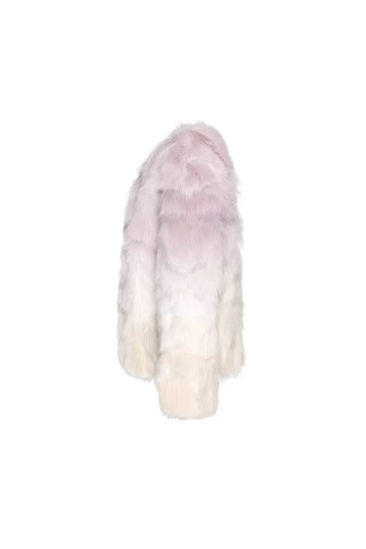 Ozlana Sunrise Gradient Round Neck Fox Fur Jacket (Purple) | Women Full Fur Jackets