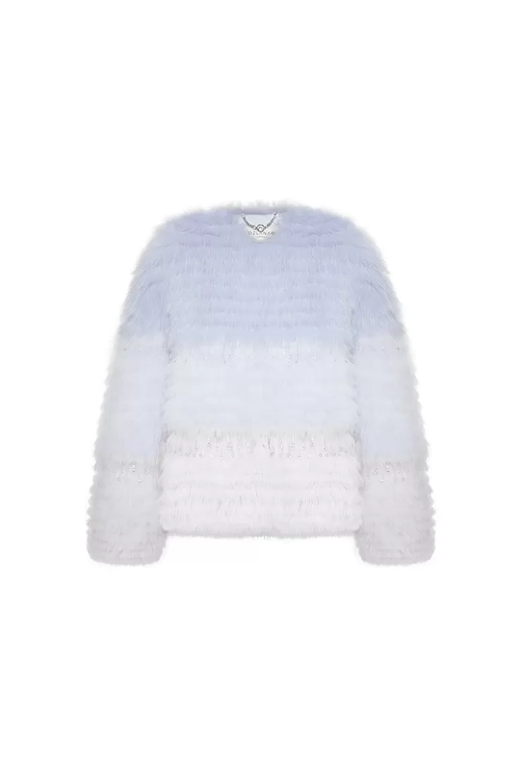 Ozlana Sunset Gradient Crystal Fox Fur Jacket(Blue Gradient) | Women Full Fur Jackets