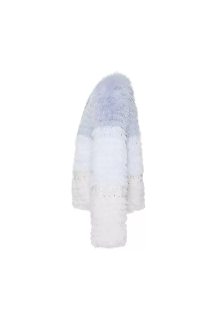 Ozlana Sunset Gradient Crystal Fox Fur Jacket(Blue Gradient) | Women Full Fur Jackets