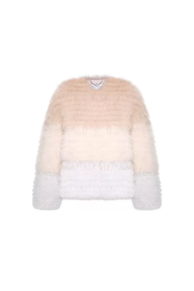 Ozlana Sunset Gradient Crystal Fox Fur Jacket(Cream Gradient) | Women Full Fur Jackets