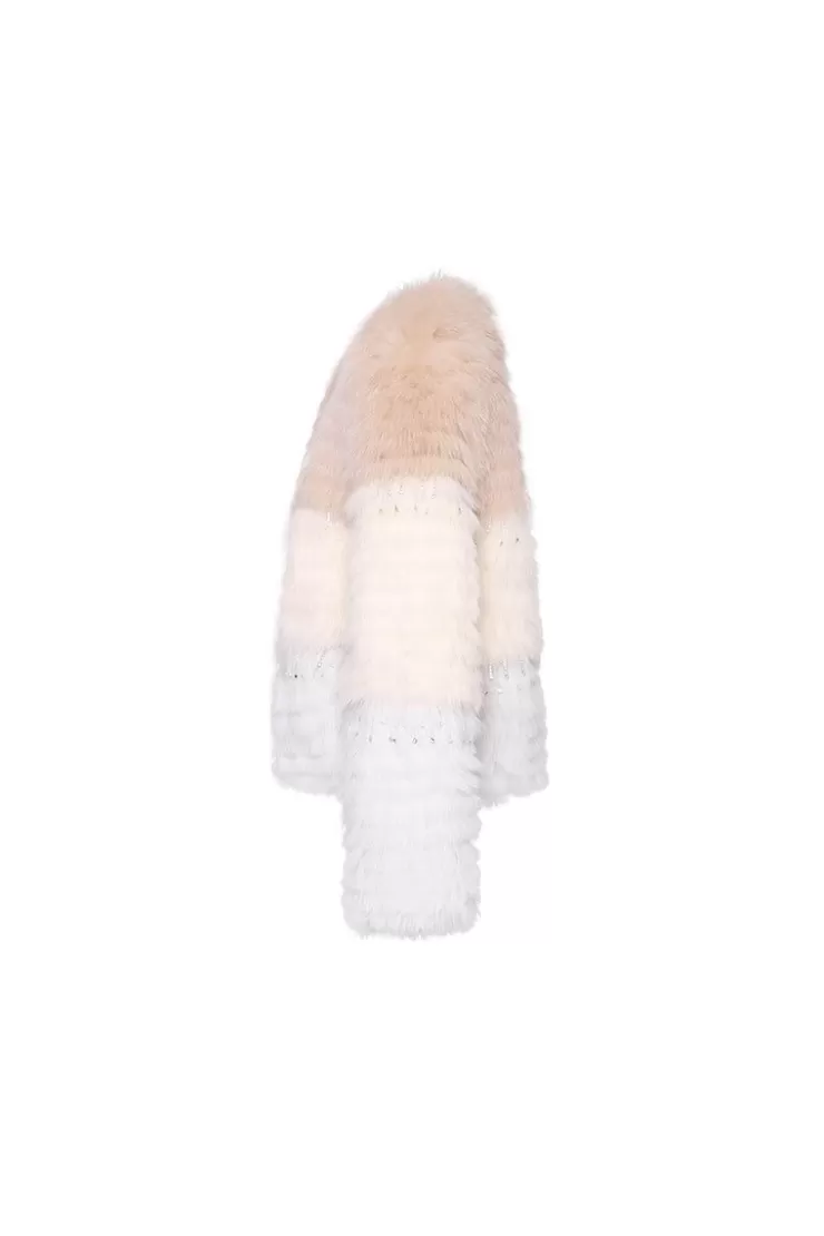 Ozlana Sunset Gradient Crystal Fox Fur Jacket(Cream Gradient) | Women Full Fur Jackets