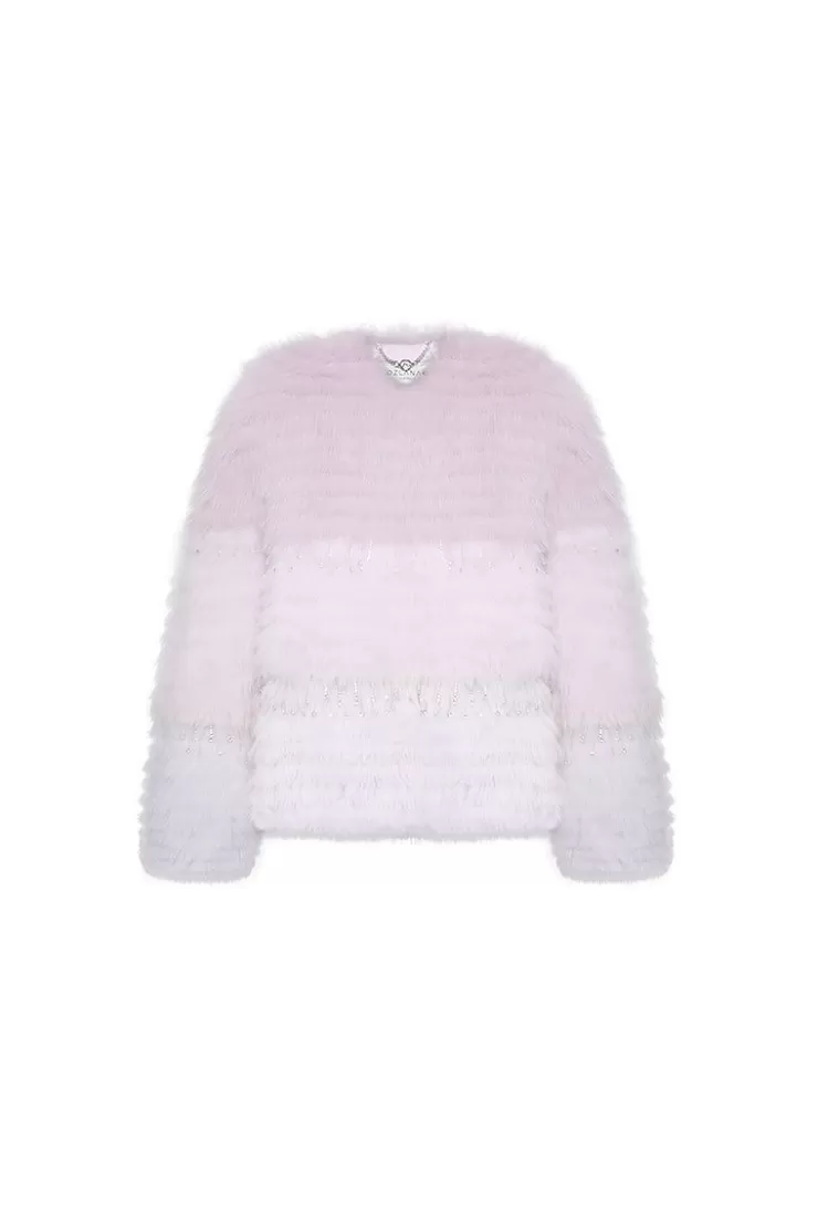Ozlana Sunset Gradient Crystal Fox Fur Jacket(Purple Gradient) | Women Full Fur Jackets